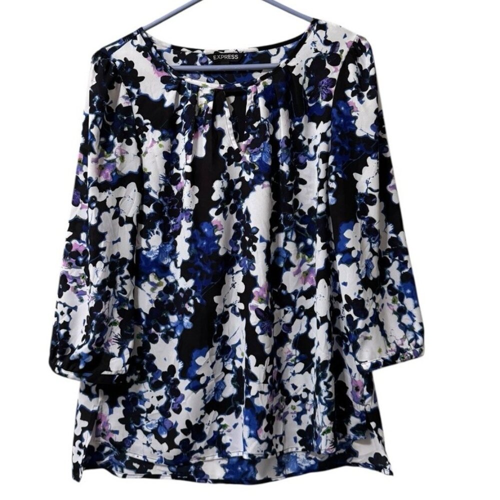 Express Women Blouse Size Small 3/4 Sleeve Colorful Polyester Office Business